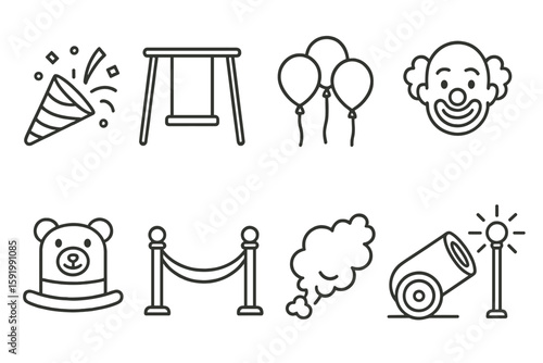 Party and celebration icon set. fun, entertainment icons in outline style collection