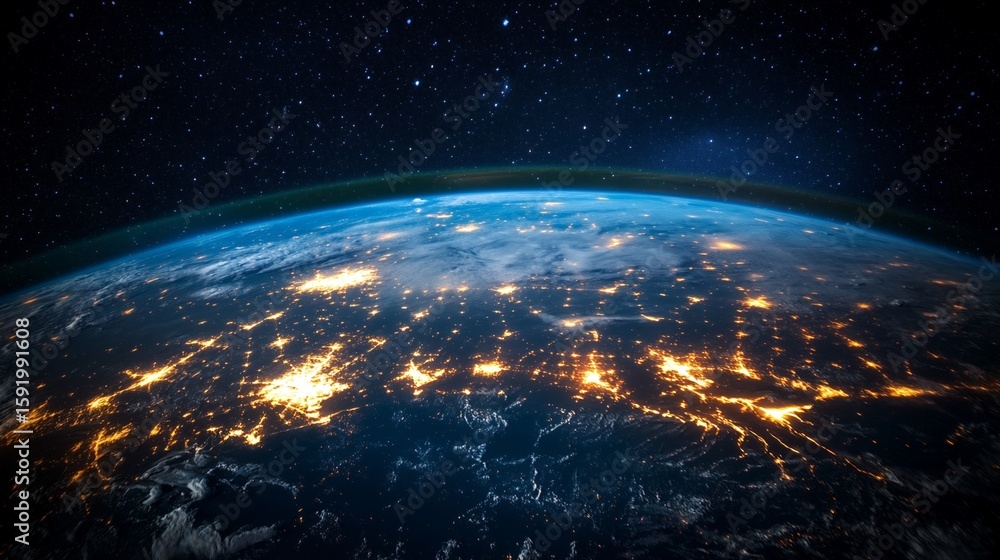 Obraz premium Earth at Night City Lights From Space with Stars Background