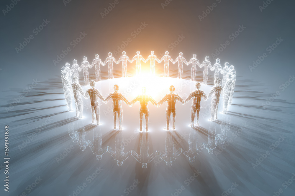 Fototapeta premium Digital representation of unity and collaboration among diverse individuals in a circle