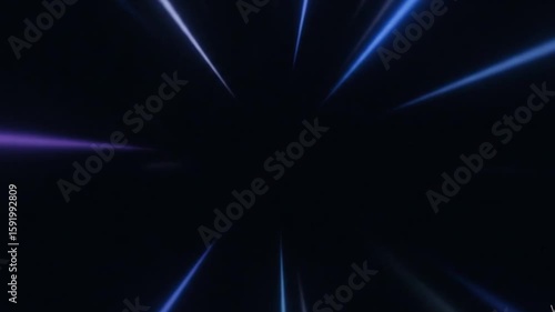 An abstract visual video of blue and purple light streaks radiating from the center, creating a dynamic and futuristic tunnel effect.