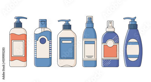 Collection of personal care products with pump dispensers for skin and hair care