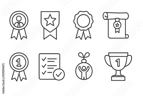 Awards and achievements outline icon set for success and recognition themes