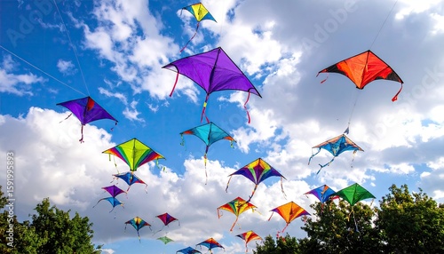 Colorful kites soaring in a vibrant blue sky (1)