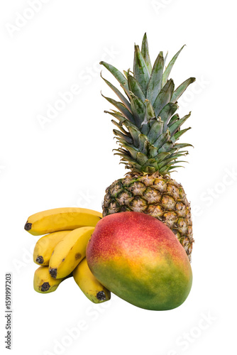 Exotic Summer Fruits Composition with Pineapple, Mango, and Banana