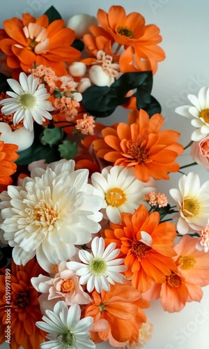Vibrant arrangement of orange and white flowers celebrates natural beauty