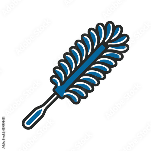 Cleaning duster with blue handle and fluffy microfiber bristles  