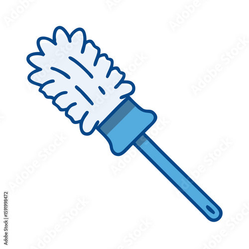 Blue duster cleaning tool with a fluffy head and handle  