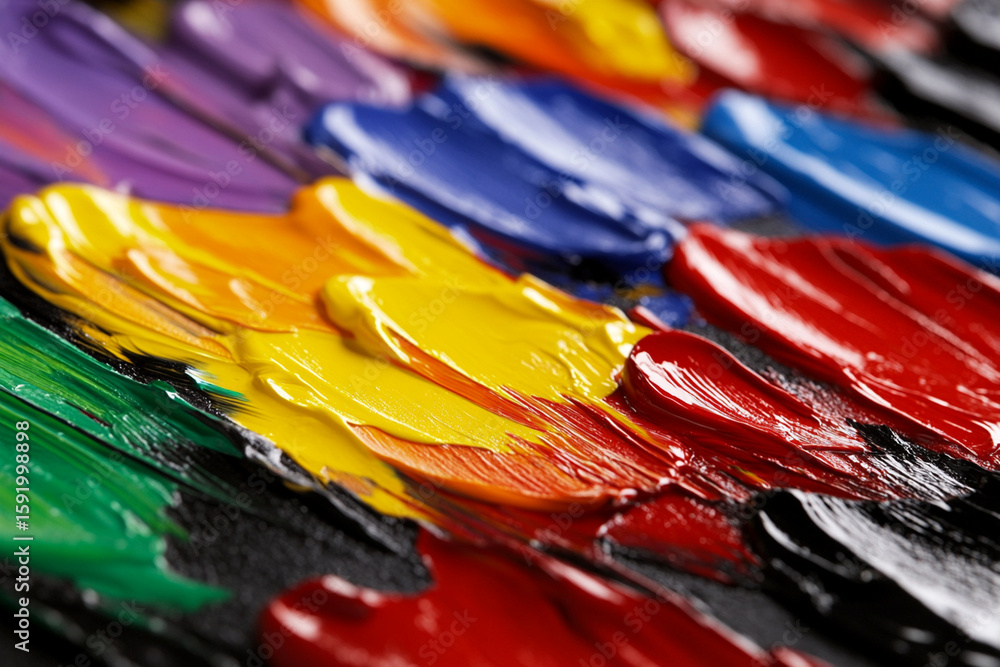 Obraz premium Close-up view of a paint roller coated with bright fresh paint