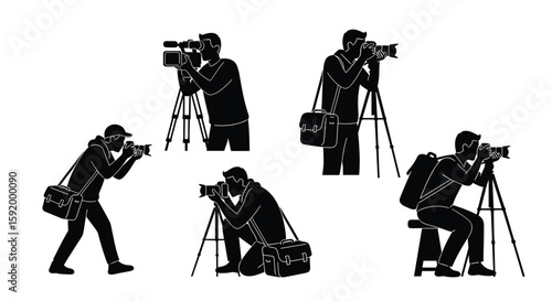 Photographers capturing moments with professional equipment and tripods in action