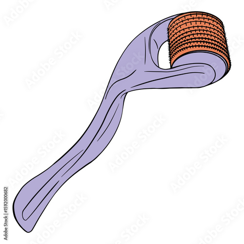 Micro-needling Derma Roller Hair Beard Regrowth Anti Hair Loss Treatment. Drawing isolated on the white background. Hand drawn colorful digital illustration. Sticker for printing. Vector