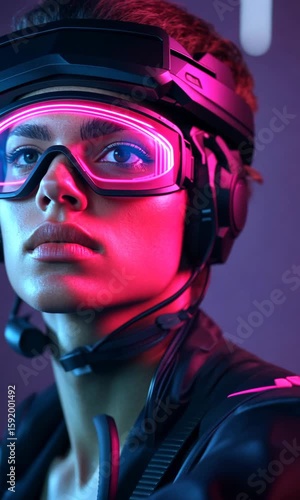 Futuristic gamer wearing neon gear engaged in immersive virtual reality experience