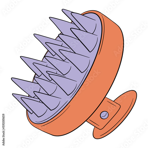 Hair Scalp Massager Shampoo Brush, Shower Hair Brush, Head Massage and Hair Growth.  Drawing isolated on the white background. Hand drawn colorful digital illustration. Sticker for printing. 