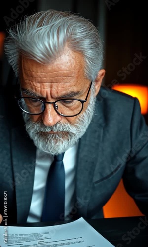 Professional man reviewing documents with focus in a modern office environment