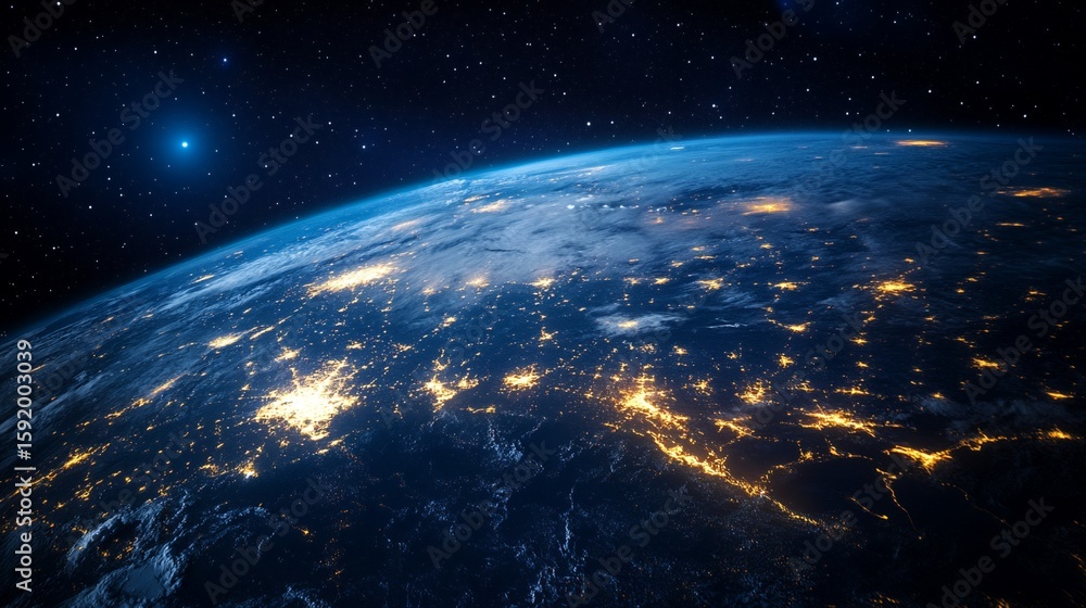 Fototapeta premium Earth From Space View with City Lights and Starry Sky