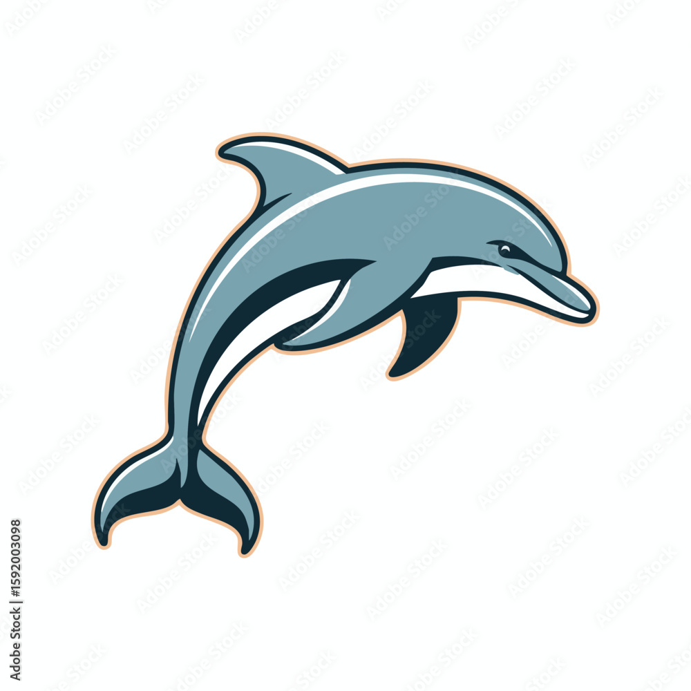 Fototapeta premium Dolphin jumping out of water in a vector illustration on white background