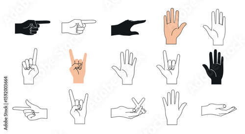 Collection of diverse hand gestures and poses representing communication and expression