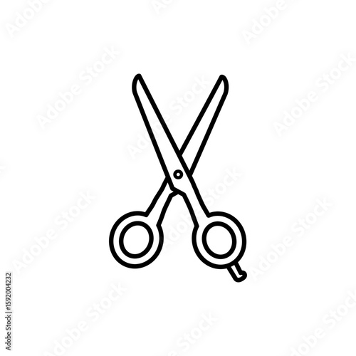 Black outline icon of a pair of scissors in simple linear design