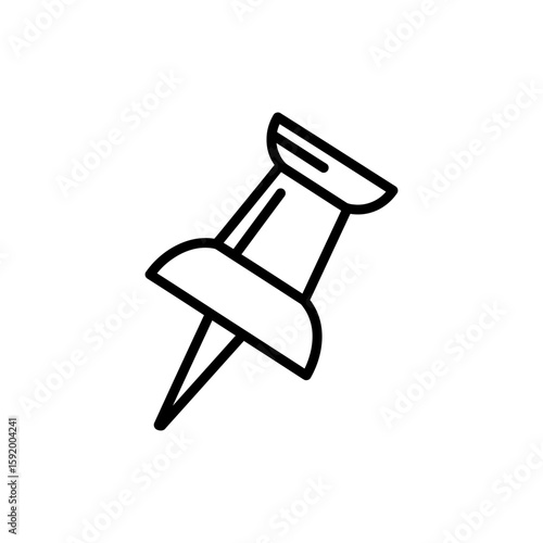 Minimal black line icon of a push pin for interface or design use