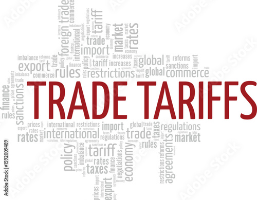 Photos Trade Tariffs word cloud conceptual design isolated on white background