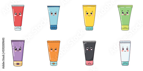 Multiple vector illustrations of tubes with cute faces