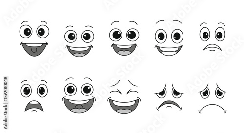 Collection of cartoon face expressions for digital design and emotive communication