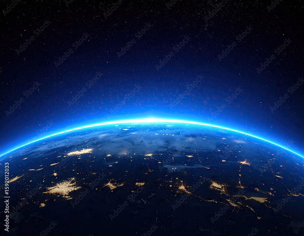 Fototapeta premium Earth at night, glowing horizon