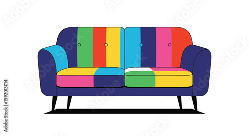 Vibrant patchwork sofa with bold color blocks brightening any living space