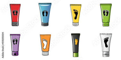 Multiple vector illustrations of tubes with printed footprint illustration


