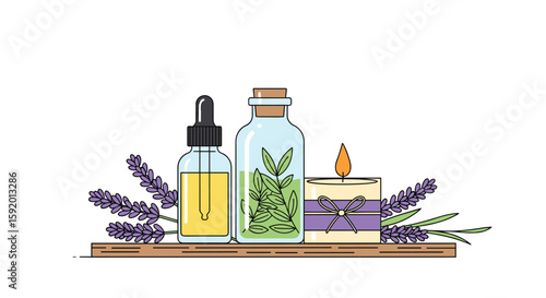 Natural aromatherapy spa relaxation essential oils herbs and candle wellness