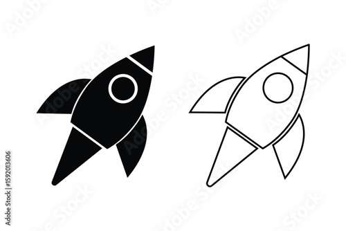 Startup icon line art, vector set. Rocket icon. Rocket launched icon vector. EPS 10