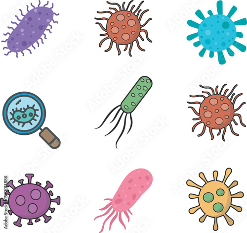  icon set. Virus, bacterial icon, vector illustration