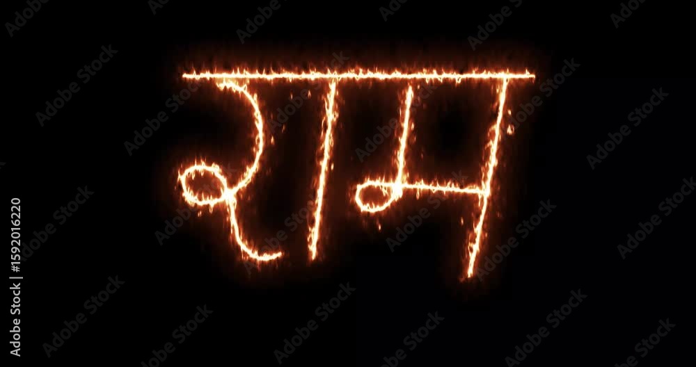 lord Ram name in Hinduism, rendered in mesmerizing fiery animation. Perfect for meditation, yoga, or spiritual content