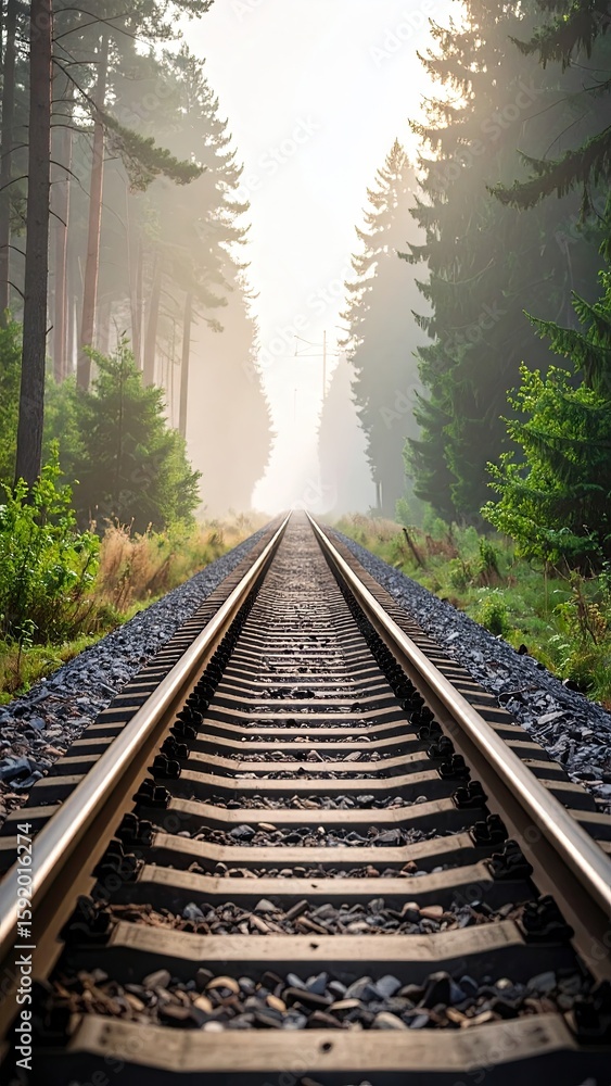 Obraz premium Misty forest railway track