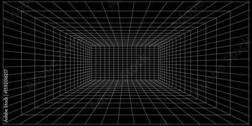 Perspective grid background 3d Vector illustration. Interior design Model projection background template. Line one point perspective