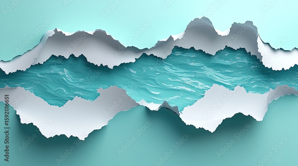 Obraz premium Ripped Paper Effect Revealing Turquoise Water