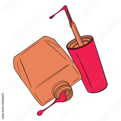 Nail Polish bottle. Drawing isolated on the white background. Hand drawn colorful digital illustration. Sticker for printing. High resolution. Vector EPS10 and IPG