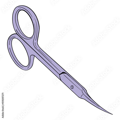 Cuticle and Nail Scissors for Manucure. Drawing isolated on the white background. Hand drawn colorful digital illustration. Sticker for printing. High resolution. Vector EPS10 and IPG 