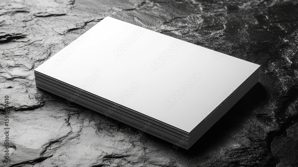 Fototapeta premium Stack of Blank Business Cards on Dark Stone Background