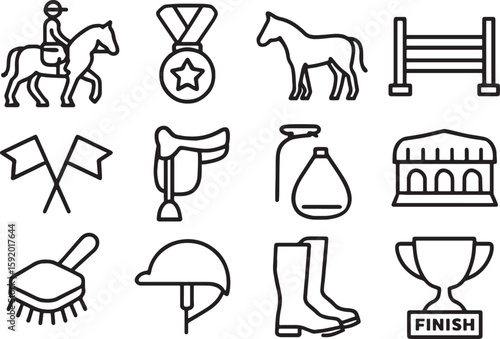 Horse riding competition icons set equestrian sport