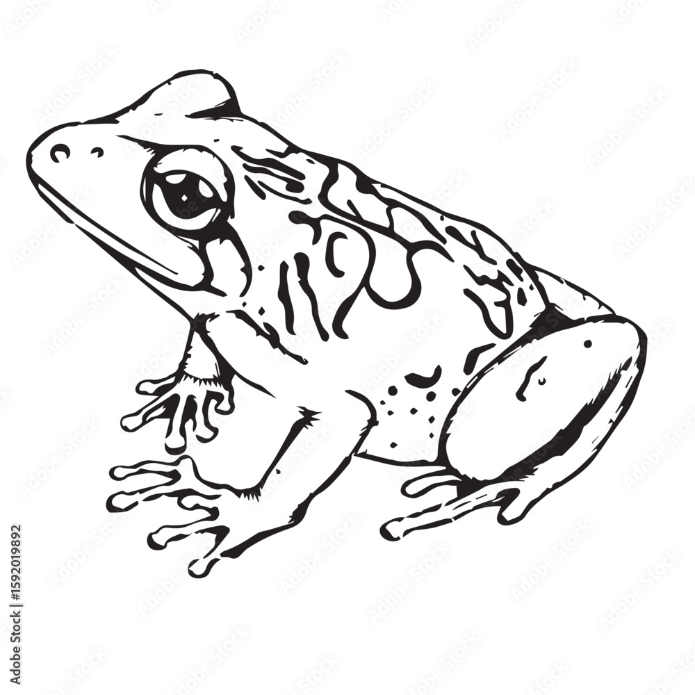 Naklejka premium A frog with spots is drawn in black and white, isolated on white background