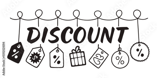 Hand Drawn Discount Banner with Price Tags and Gift Box on Transparent Background hand drawn discount banner featuring price tags gift box The transparent background valuable