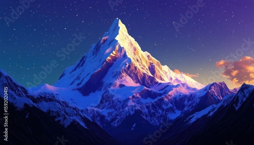 Nighttime Views Of Machapuchare: A Stunning Mountain In The Annapurna Himalayas Of North Central Nepal Enhanced Through Digital Editing.