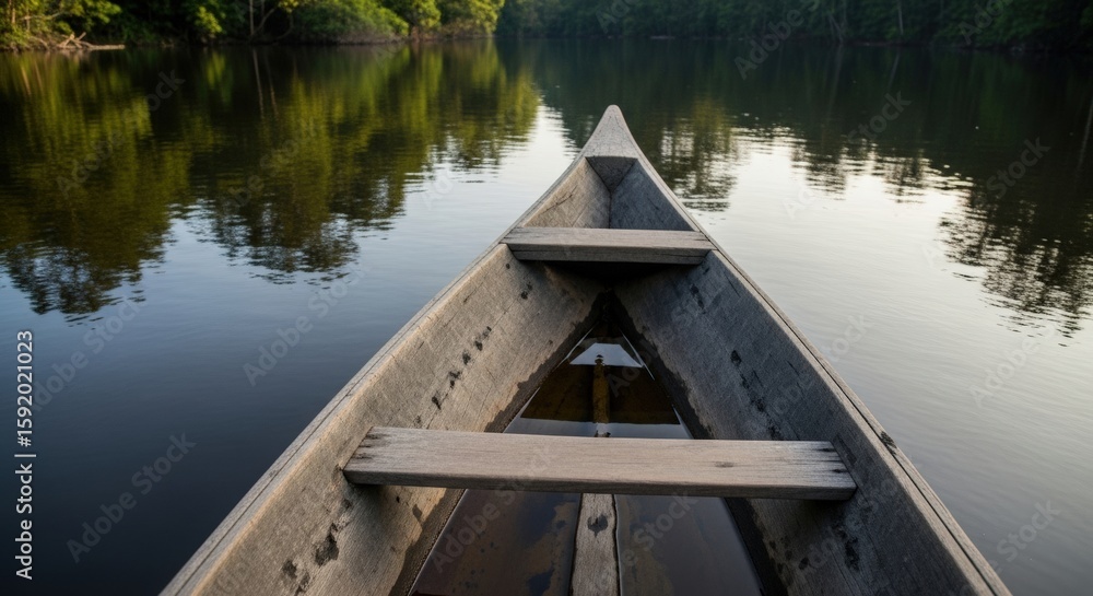 Obraz premium An authentic photograph of a canoe on a tropical jungle river