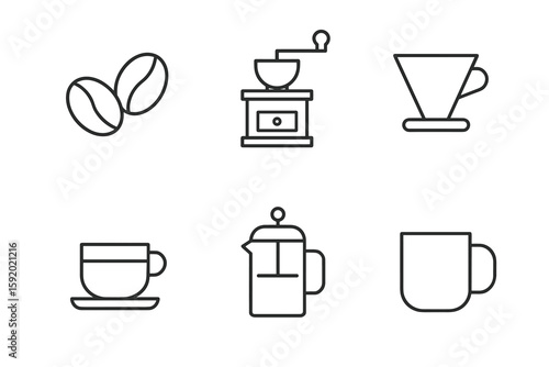 out stroke icon ... mono icons style isolated coffee beans coffee grinder coffee filter espresso shot French press coffee mug out stroke icon
