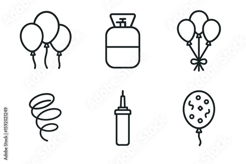 out stroke icon late balloons helium tank balloon bouquet colorful ribbon balloon pump confetti balloon out stroke icon