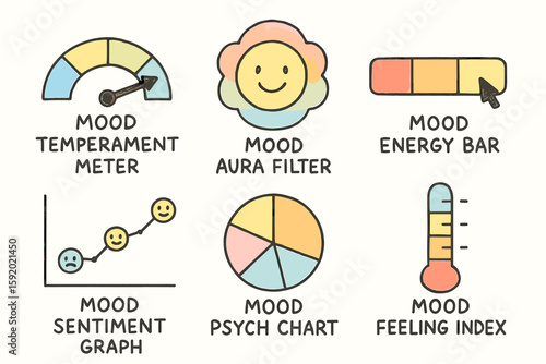 hand drawn cute doodle style isolated Mood temperament meter Mood aura filter Mood energy bar Mood sentiment graph Mood psych chart Mood feeling inde
