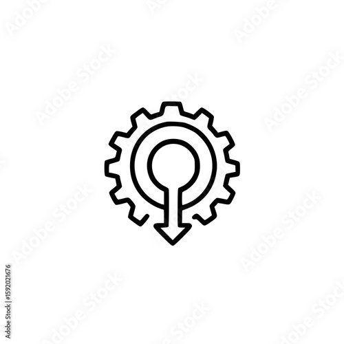 Gear with downward arrow icon representing system update and configuration control in vector

