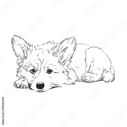 Corgi lying down in a relaxed pose for a design project