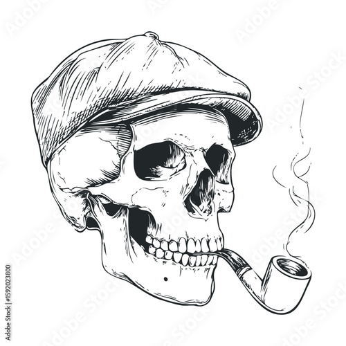 Vintage skull with pipe and cap design for creative projects