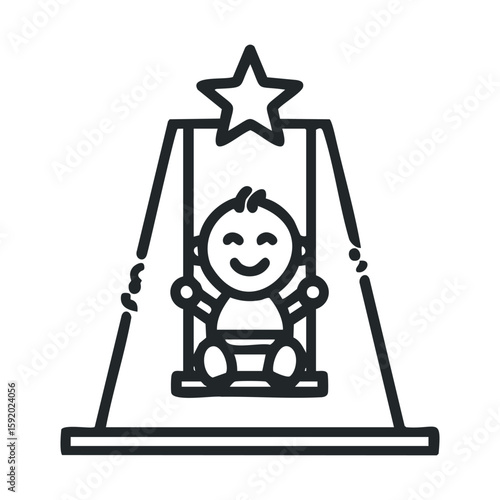 Cute baby enjoying a swing with a star above during playtime